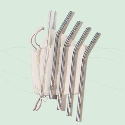 Stainless Steel Reusable Straw Bent with Cleaning Brush | Set of 4 | Verified Sustainable by Brown Living™