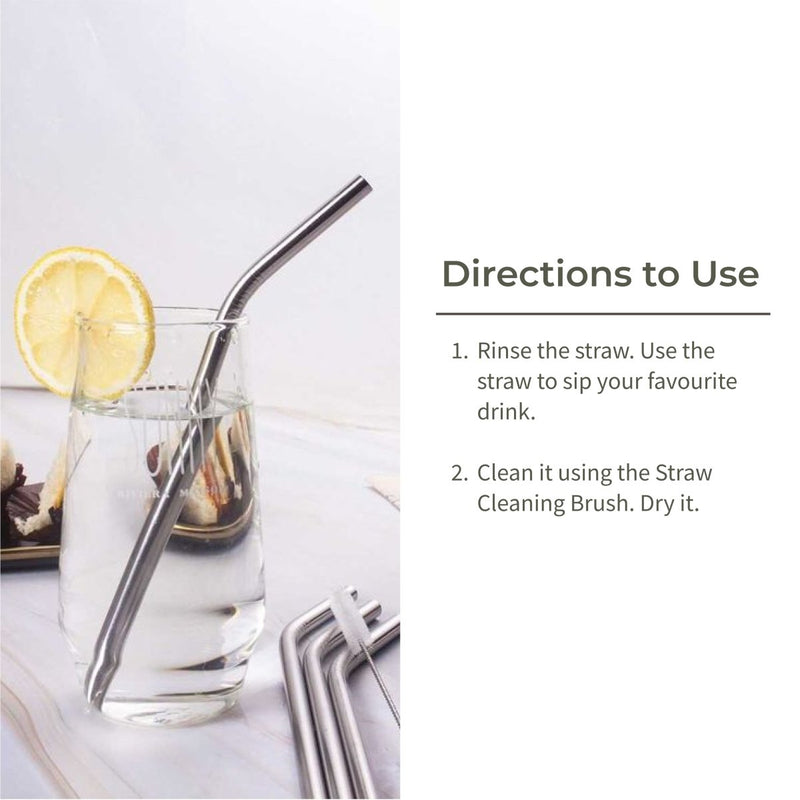 Buy Stainless Steel Reusable Straw Bent with Cleaning Brush | Set of 4 | Shop Verified Sustainable Straw on Brown Living™