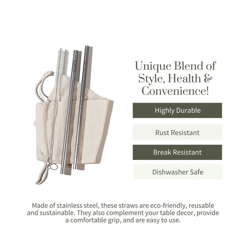 Buy Stainless Steel Straw (8mm)- Set of 2 & Straw Cleaning Brush | Shop Verified Sustainable Products on Brown Living