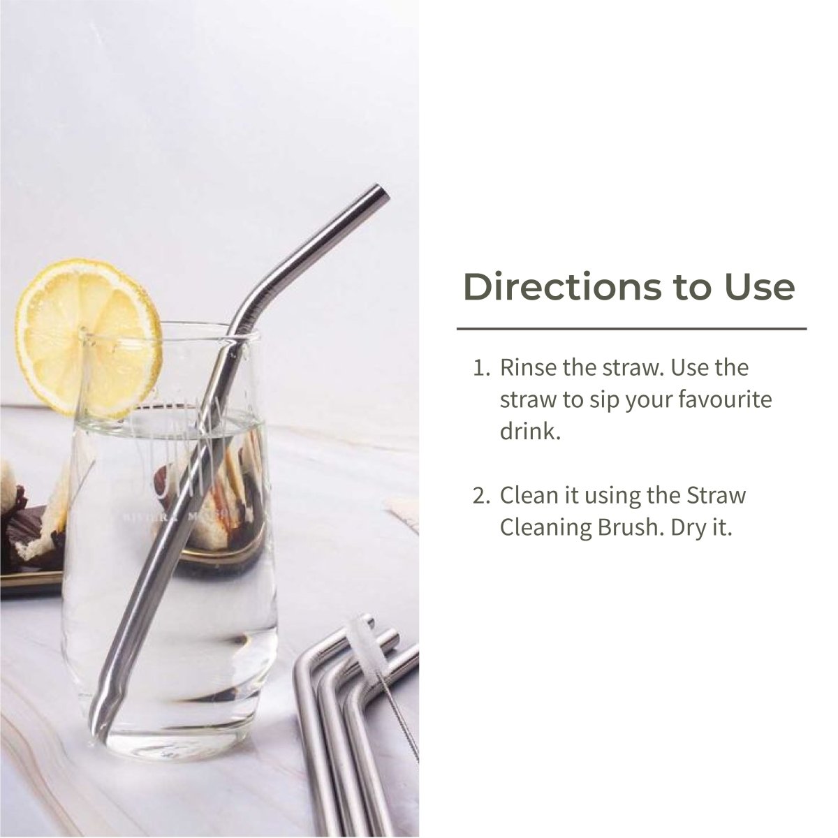 Stainless Steel Straw Bent - Set of 4 & Straw Cleaning Brush | Verified Sustainable by Brown Living™