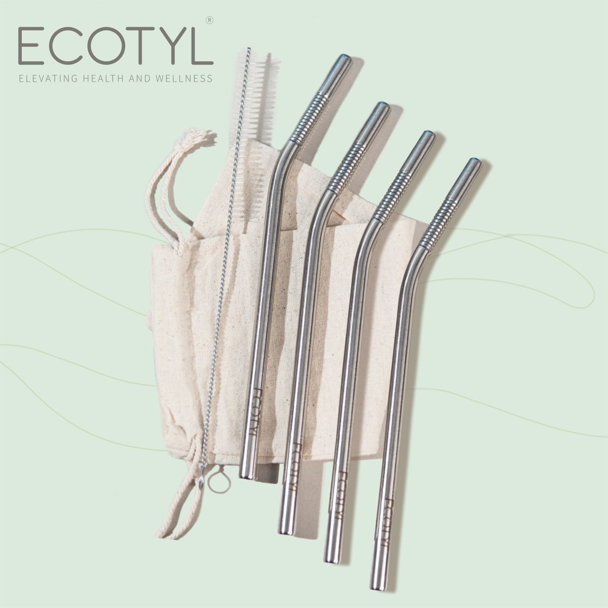 Stainless Steel Straw Bent - Set of 4 & Straw Cleaning Brush | Verified Sustainable by Brown Living™