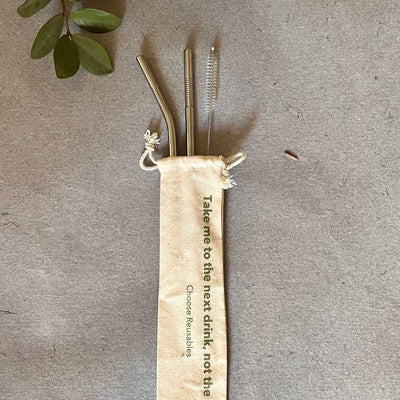 Stainless Steel Straw Set | 1 bent & 1 straight with a cleaner – Drinking Straws & Stirrers on Brown Living™. SKU: BL - 33 - 1unit355. Img 1.