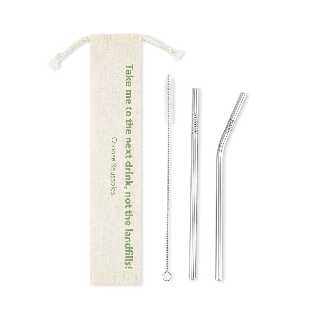 Stainless Steel Straw Set | 1 bent & 1 straight with a cleaner | Verified Sustainable by Brown Living™