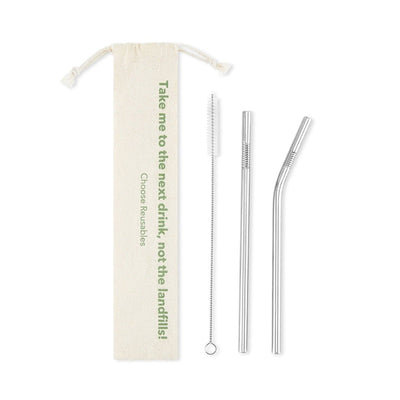 Stainless Steel Straw Set | 1 bent & 1 straight with a cleaner – Drinking Straws & Stirrers on Brown Living™. SKU: BL - 33 - 1unit355. Img 2.