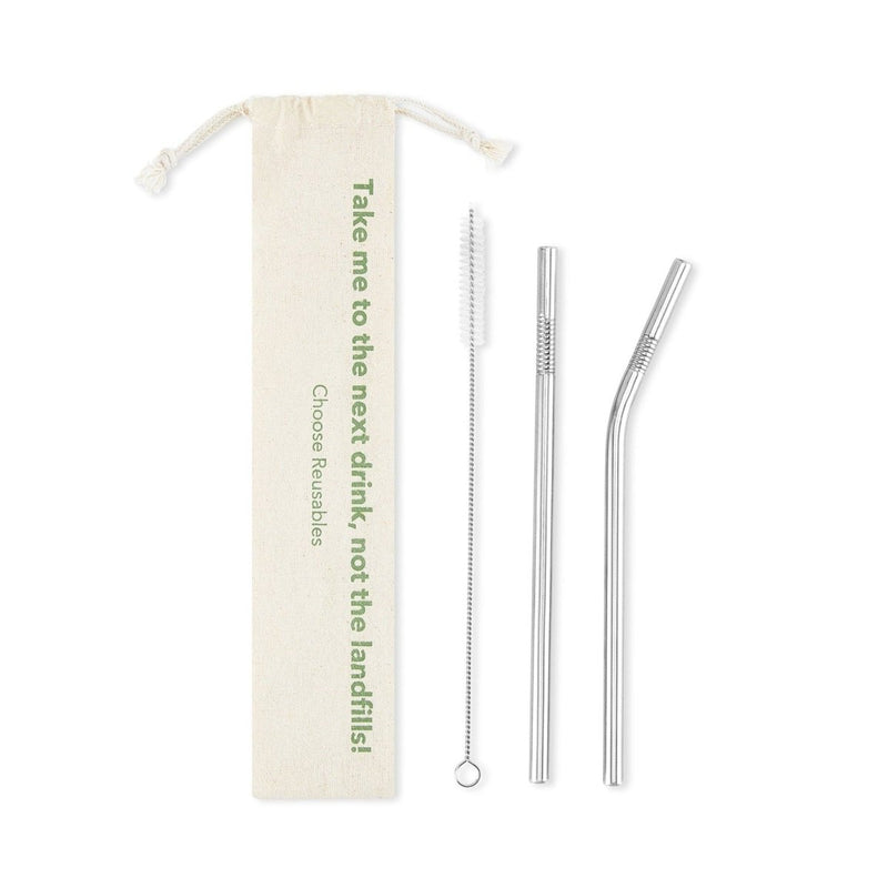 Buy Stainless Steel Straw Set | 1 bent & 1 straight with a cleaner | Shop Verified Sustainable Products on Brown Living