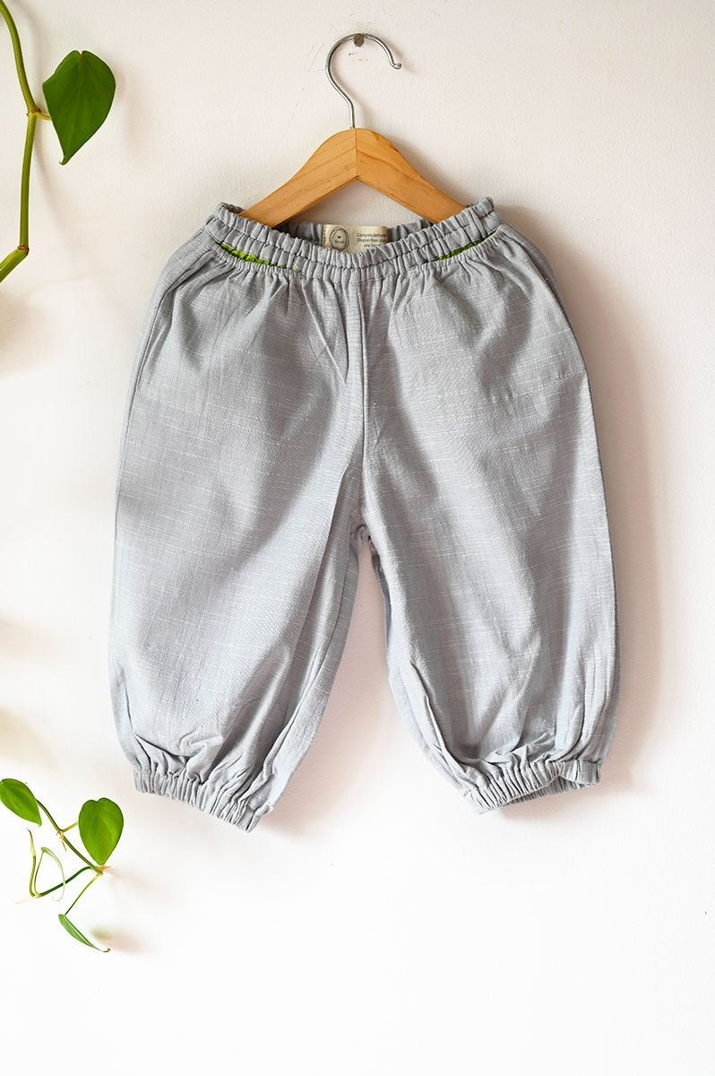 Stargazers' Unisex Roomy Elasticated Pants In Slub Grey | Verified Sustainable by Brown Living™