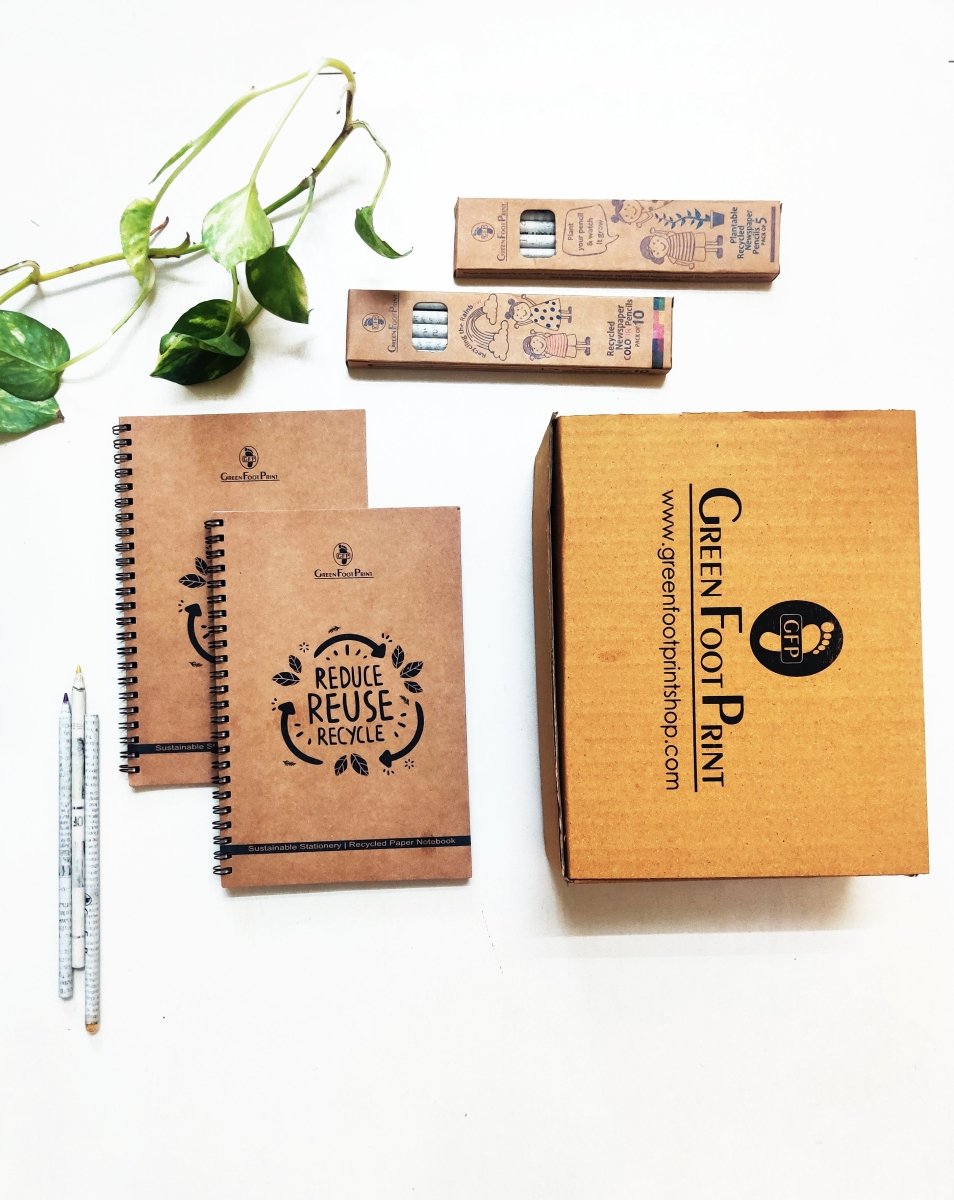 Stationery Gift Kit | Recycled Paper Note Book | Paper Pencils | Seed Colour Pencils | Verified Sustainable by Brown Living™