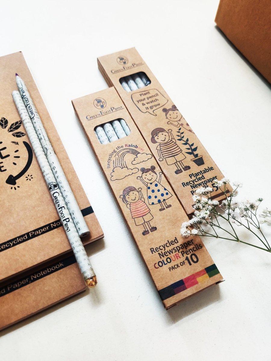 Stationery Gift Kit | Recycled Paper Note Book | Paper Pencils | Seed Colour Pencils | Verified Sustainable by Brown Living™