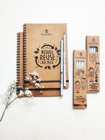 Stationery Gift Kit | Recycled Paper Note Book | Paper Pencils | Seed Colour Pencils | Verified Sustainable by Brown Living™