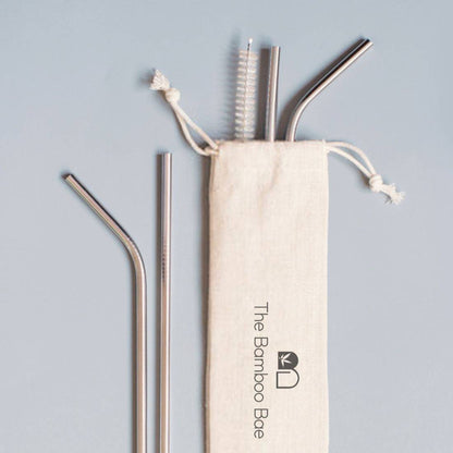 Steel Straws | Reusable Straws 2 Bent + 2 Straight + 1 Cleaner + 1 Pouch | Eco friendly Straws | Verified Sustainable by Brown Living™