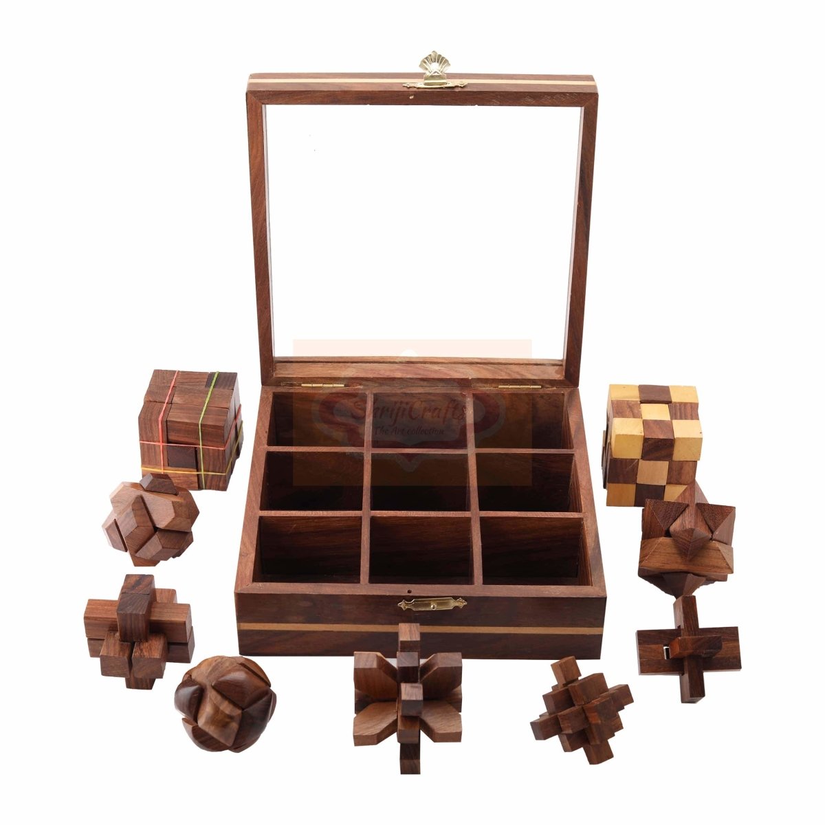 Buy STEM Brain Teaser Puzzle Set, 9 Wooden Mechanical Puzzles Online on