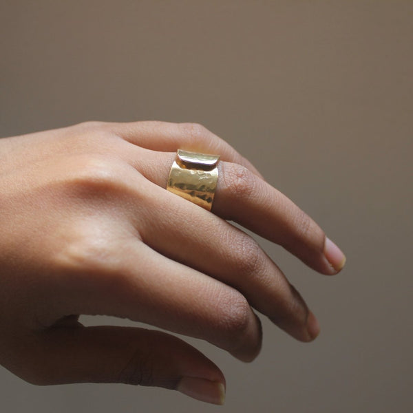 Buy Stippling Band Ring | Handcrafted in pure Brass | Adjustable Ring | Shop Verified Sustainable Womens Rings on Brown Living™