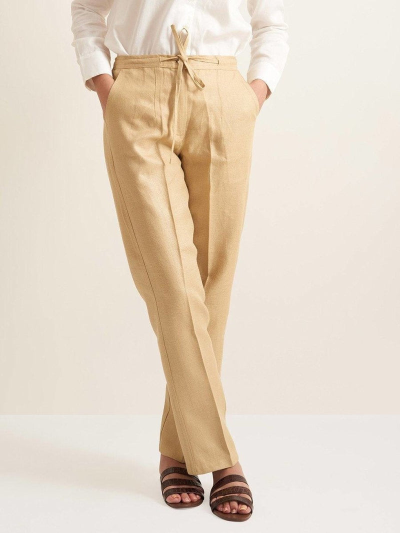 Buy Straight Fit Linen Pants - Herringbone Weave | Shop Verified Sustainable Womens Pants on Brown Living™