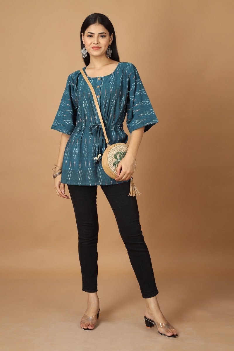 Buy Subah Ikat Kaftan Cotton Top | Shop Verified Sustainable Womens Top on Brown Living™