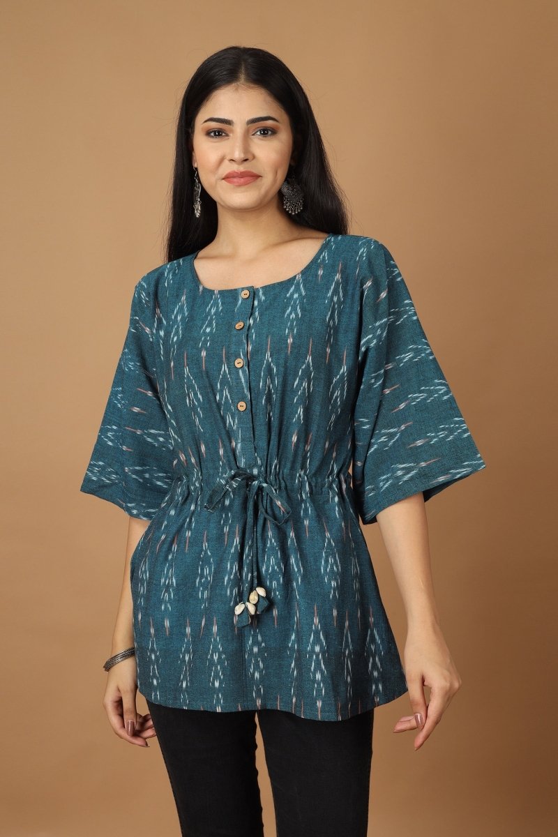 Buy Subah Ikat Kaftan Cotton Top | Shop Verified Sustainable Womens Top on Brown Living™