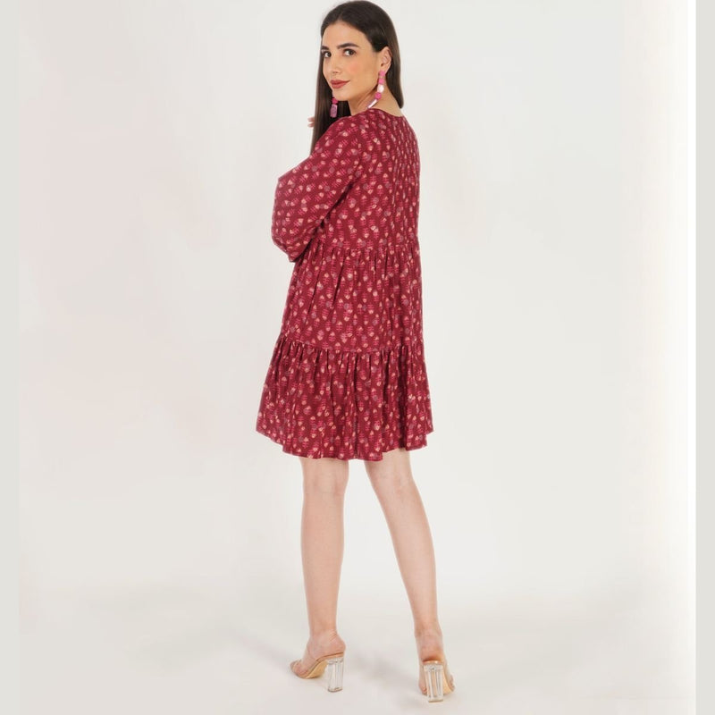Buy Summer Chapters | Cherry dress for women | Block print on dobby fabric | Shop Verified Sustainable Womens Dress on Brown Living™