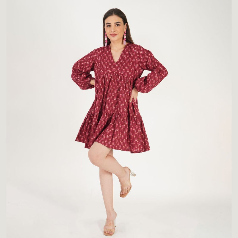 Buy Summer Chapters | Cherry dress for women | Block print on dobby fabric | Shop Verified Sustainable Products on Brown Living