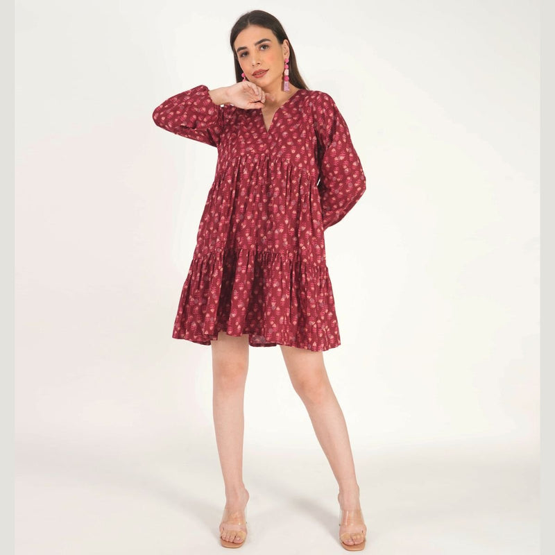 Buy Summer Chapters | Cherry dress for women | Block print on dobby fabric | Shop Verified Sustainable Products on Brown Living