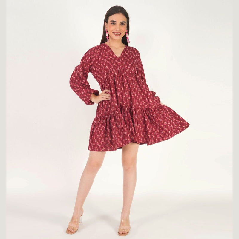 Buy Summer Chapters | Cherry dress for women | Block print on dobby fabric | Shop Verified Sustainable Womens Dress on Brown Living™