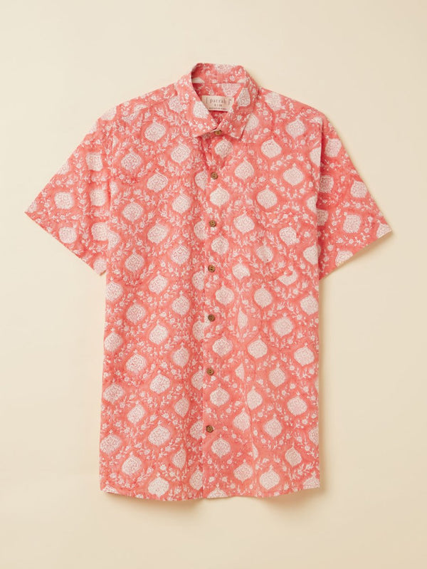 Buy Summer Coral Handblock Printed Shirt | Shop Verified Sustainable Mens Shirt on Brown Living™