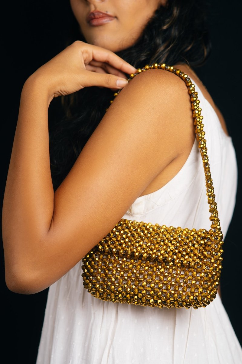 Sunehri Baguette| Womens Handbag | Crystal glass beaded | Verified Sustainable by Brown Living™