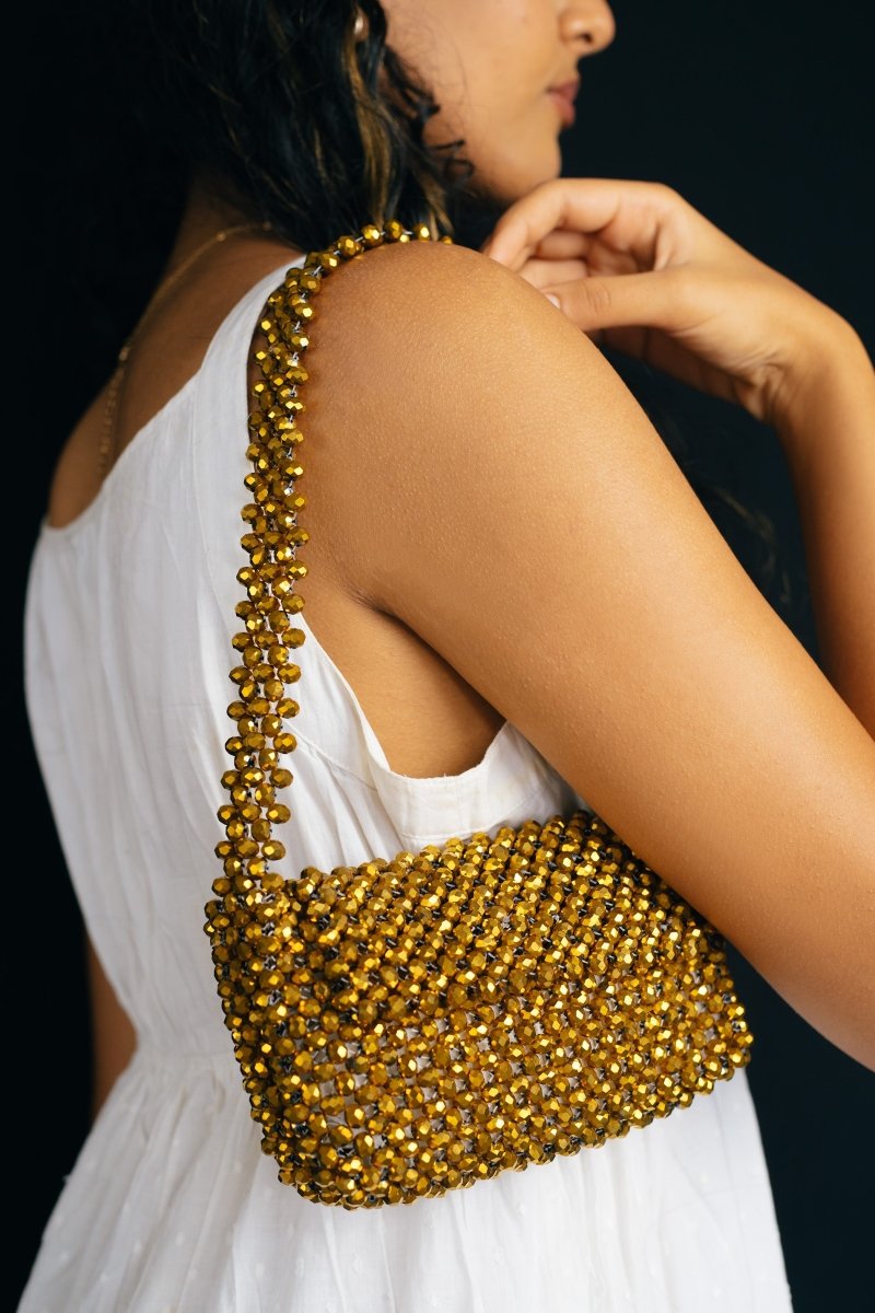 Sunehri Baguette| Womens Handbag | Crystal glass beaded | Verified Sustainable by Brown Living™