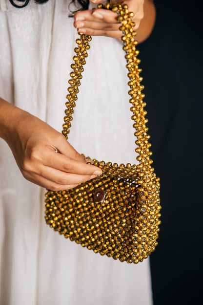 Sunehri Baguette| Womens Handbag | Crystal glass beaded | Verified Sustainable by Brown Living™