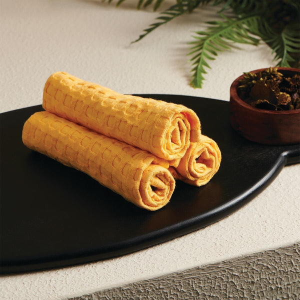 Sunflower Textured Waffle Face Towel | Verified Sustainable Bath Linens on Brown Living™