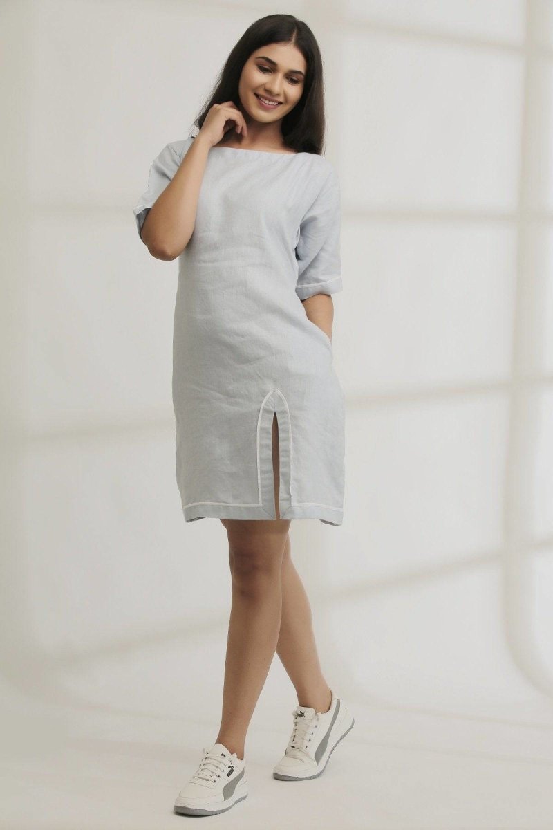 Buy Sunrise Slit Hemp Dress Dull Blueberry | Shop Verified Sustainable Womens Dress on Brown Living™