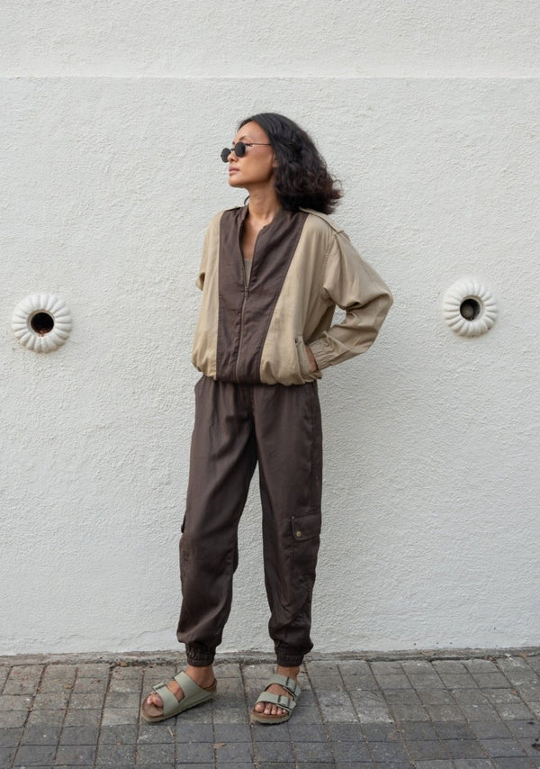 Buy Sunrise Worker Pants | Khaki & Deep Brown | Shop Verified Sustainable Womens Pants on Brown Living™