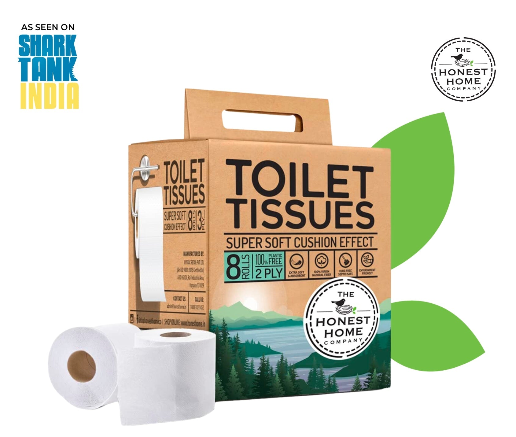 Super Soft 2 Ply Toilet Paper Tissue Rolls - 300 Pulls (Pack of 8) | Verified Sustainable by Brown Living™