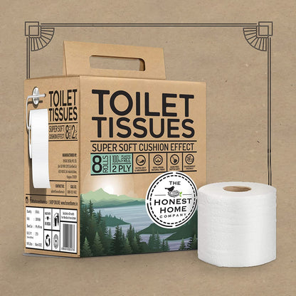 Super Soft 2 Ply Toilet Paper Tissue Rolls - 300 Pulls (Pack of 8) | Verified Sustainable by Brown Living™