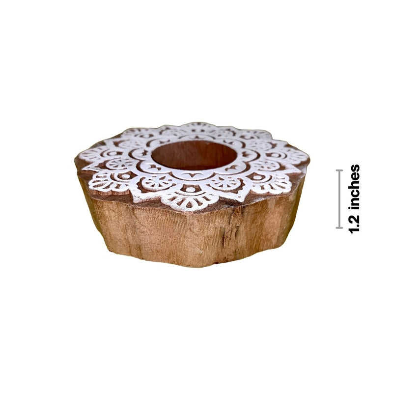 Buy Surajmukhi Tea Light Holder | Wooden handcrafted tea light holder with pack of 6 Soy Wax Tea Light Candles | Shop Verified Sustainable Candles & Fragrances on Brown Living™