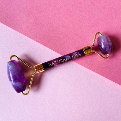 Amethyst Roller & Massager for Face, Neck and Under eye with FREE Gold Beauty Elixir Oil – Massager by Natural Vibes available on Brown Living™. . SKU: 063 - 05467 - NV_Amethyst_Roller_oil. Img 9.
