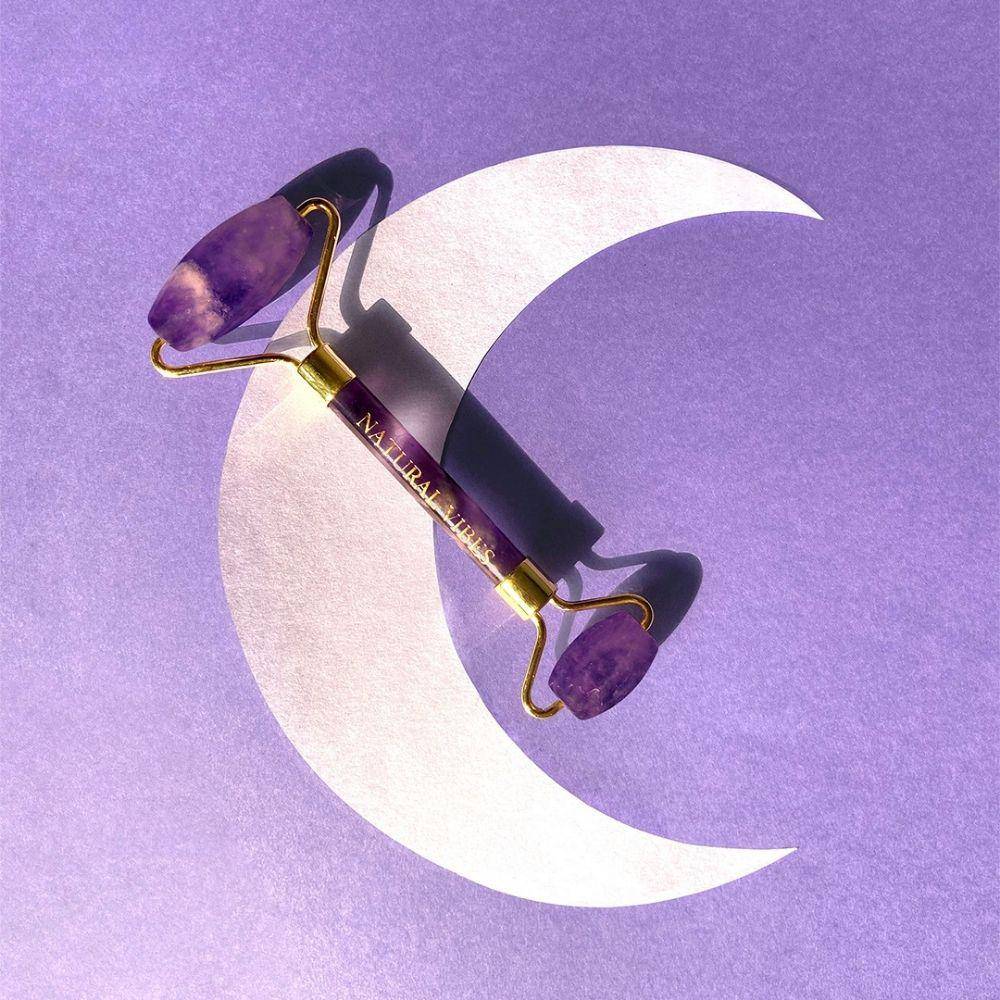 Amethyst Roller & Massager for Face, Neck and Under eye with FREE Gold Beauty Elixir Oil – Massager by Natural Vibes available on Brown Living™. . SKU: 063 - 05467 - NV_Amethyst_Roller_oil. Img 4.