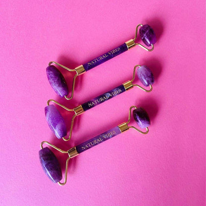 Amethyst Roller & Massager for Face, Neck and Under eye with FREE Gold Beauty Elixir Oil – Massager by Natural Vibes available on Brown Living™. . SKU: 063 - 05467 - NV_Amethyst_Roller_oil. Img 5.
