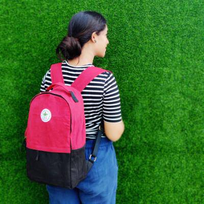 Amur Backpack - Everyday Carry 15.6 inch Laptop Backpack - Cherry Red and Charcoal Backpack | Verified Sustainable by Brown Living™