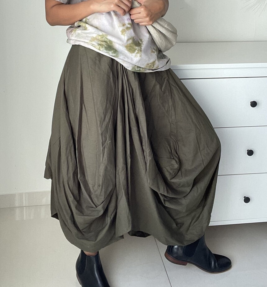 Sustainable Cotton Draped Skirt Hand Dyed | Verified Sustainable by Brown Living™