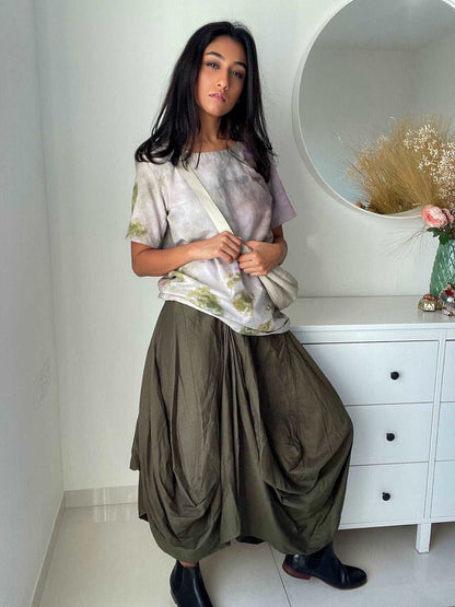 Sustainable Cotton Draped Skirt Hand Dyed | Verified Sustainable by Brown Living™