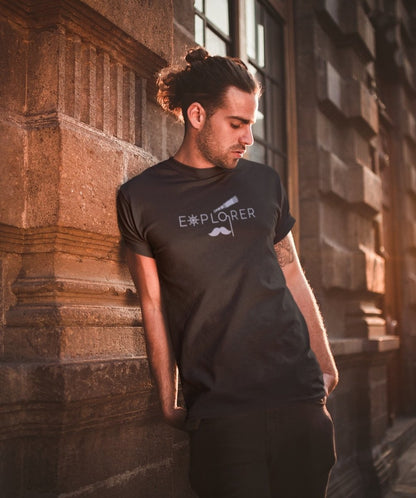 Sustainable T-Shirt | Recycled Plastic + Recycled Cotton Blend | Explorer Design (Black) | Verified Sustainable by Brown Living™