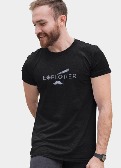 Sustainable T-Shirt | Recycled Plastic + Recycled Cotton Blend | Explorer Design (Black) | Verified Sustainable by Brown Living™