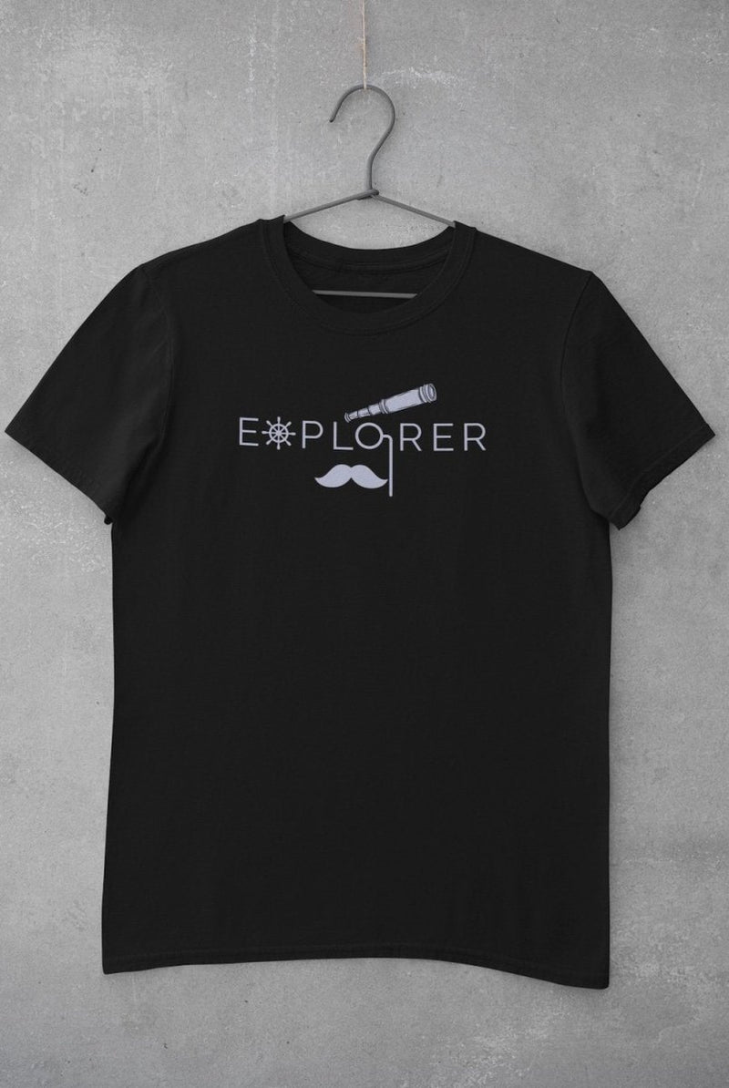 Buy Sustainable T-Shirt | Recycled Plastic + Recycled Cotton Blend | Explorer Design (Black) | Shop Verified Sustainable Mens Tshirt on Brown Living™