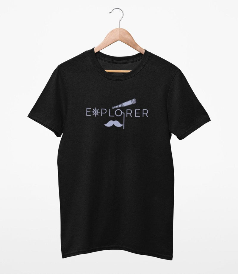 Buy Sustainable T-Shirt | Recycled Plastic + Recycled Cotton Blend | Explorer Design (Black) | Shop Verified Sustainable Products on Brown Living