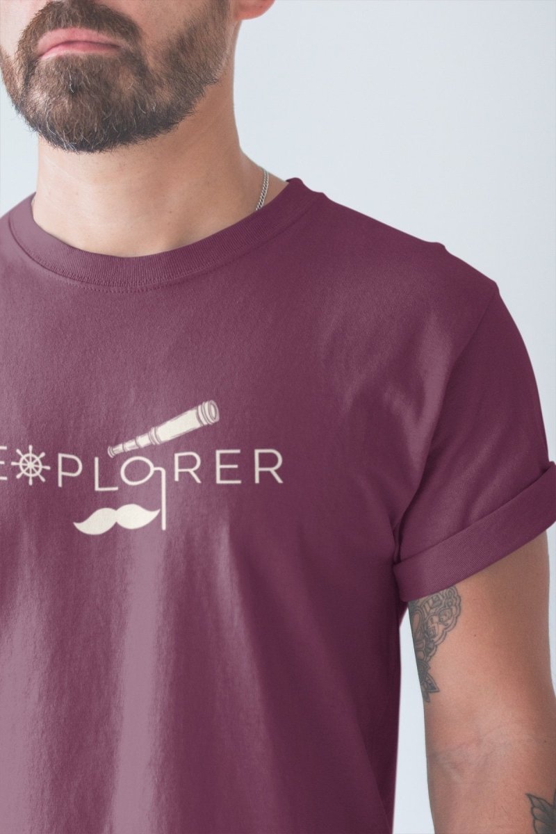 Buy Sustainable T-Shirt | Recycled Plastic + Recycled Cotton Blend | Explorer Design (Mauve) | Shop Verified Sustainable Mens Tshirt on Brown Living™