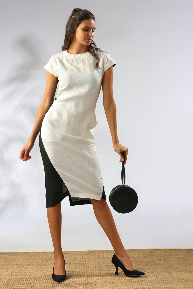 Buy Sycamore Cocoon Dress - White-Black | Shop Verified Sustainable Womens Dress on Brown Living™