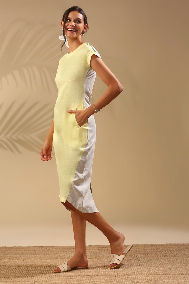 Buy Sycamore Cocoon Dress - Yellow-Oatmeal | Shop Verified Sustainable Products on Brown Living