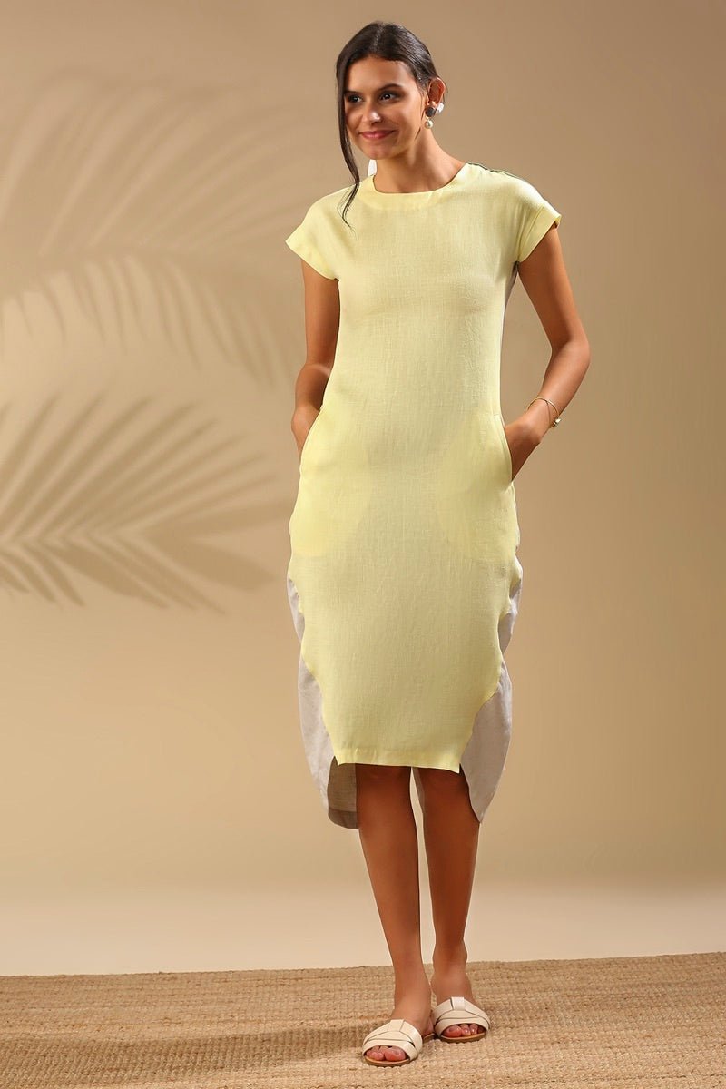 Buy Sycamore Cocoon Dress - Yellow-Oatmeal | Shop Verified Sustainable Products on Brown Living