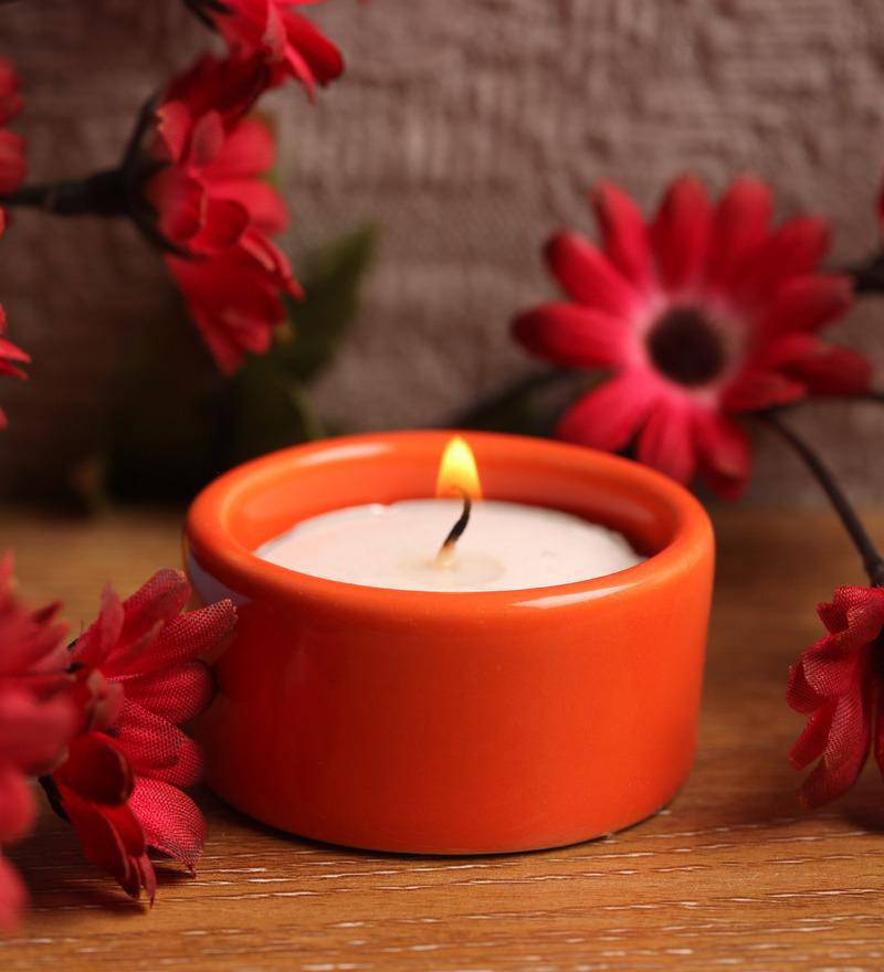 Buy T light diya- Orange - Set of 2 | Shop Verified Sustainable Candles & Fragrances on Brown Living™