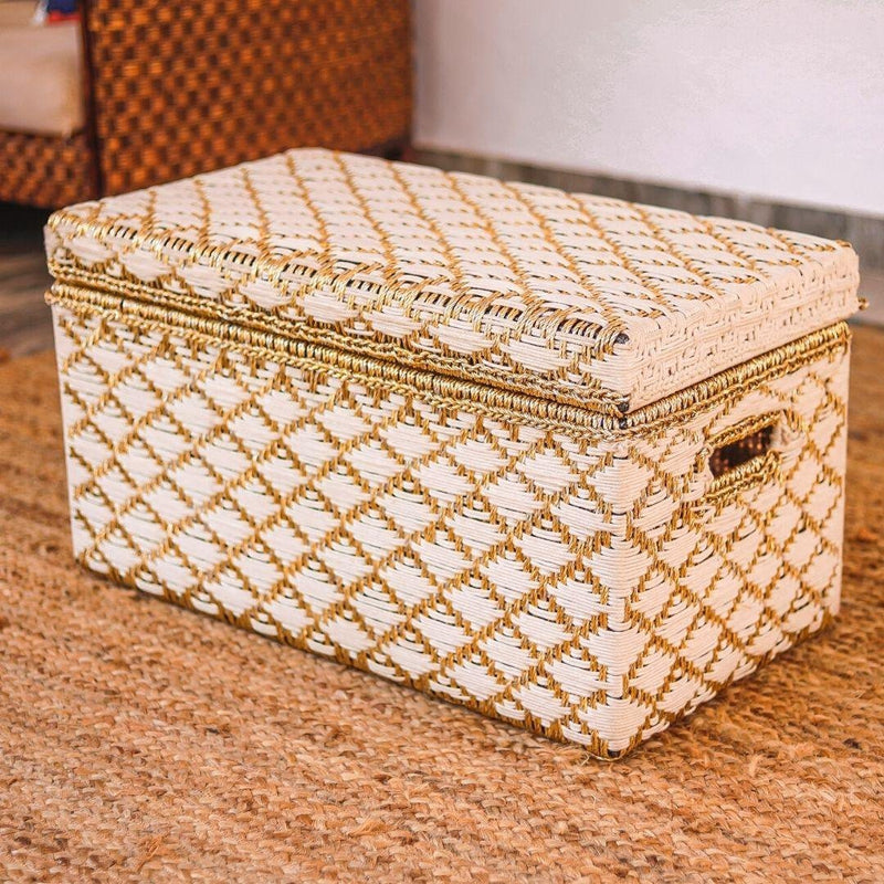 Buy Taara White & Gold Trunk | Shop Verified Sustainable Organisers on Brown Living™