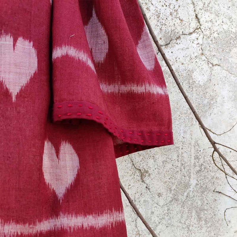 Buy Taash Hearts Skinny Scarf | Ikat Print | 100% Cotton | Handwoven Fabric | Shop Verified Sustainable Products on Brown Living